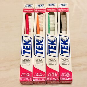 4 Packs Vintage Tek Professional Toothbrush Full Head Medium Sealed Ultra Colors